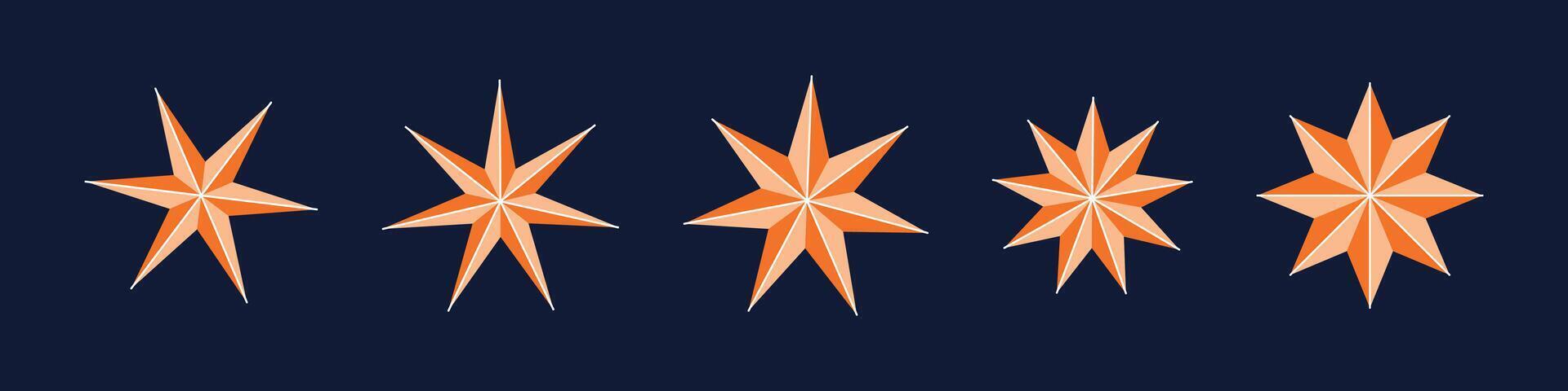Shiny golden star with metallic texture and glitter effect. Luxury Christmas decoration elements set. Flat illustration isolated vector