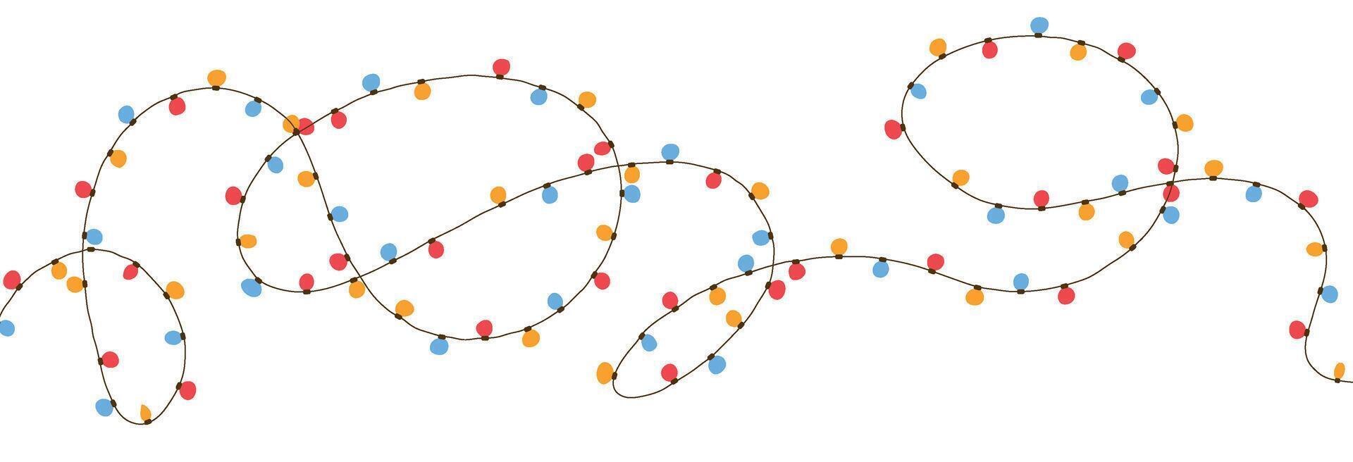 Light garland with line art and sketch. Decorative string design for Christmas and party themes. Flat illustration isolated on white background. vector