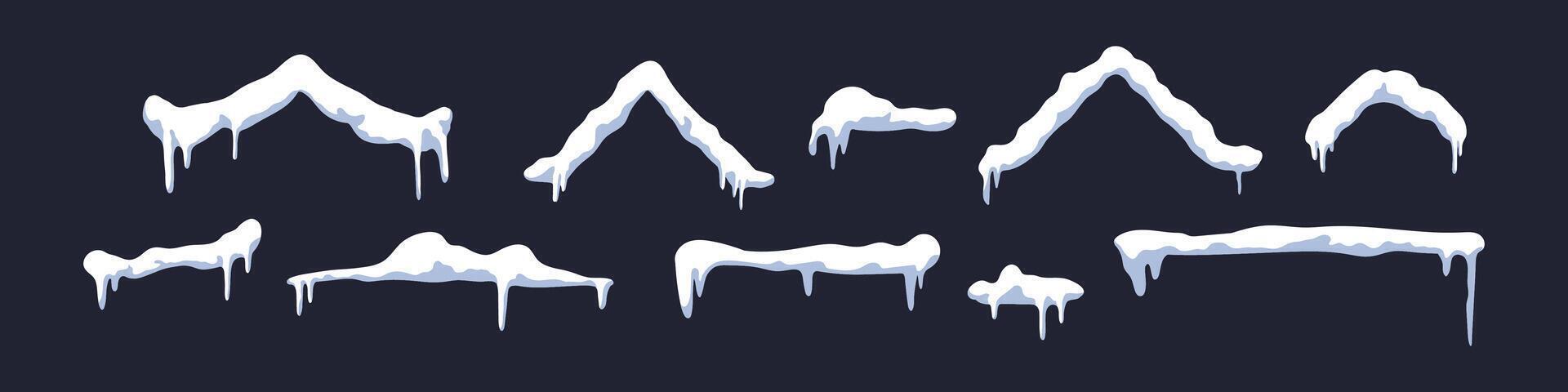 Winter snow drifts forming a stack with ice and frozen details. Snowflake border effect for seasonal designs. vector