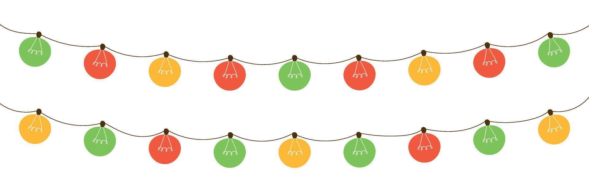 String of lights in line with sketchy doodle art. Decorative border for Christmas holiday and party designs. Flat illustration isolated on white background. vector