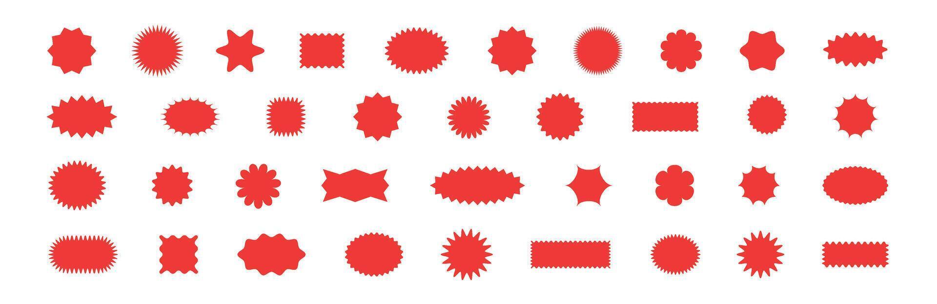 Red promo sticker with starburst shape and splash detail. Oval label for sale, price, or offer seal. Flat illustration isolated on white background. vector