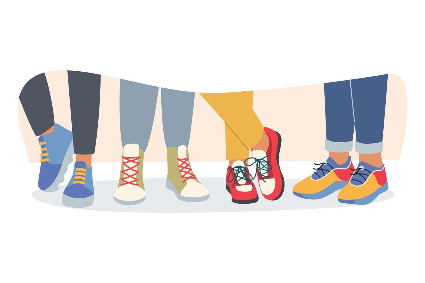 Legs of people in fashionable sneakers and sports shoes for running training or fitness classes vector