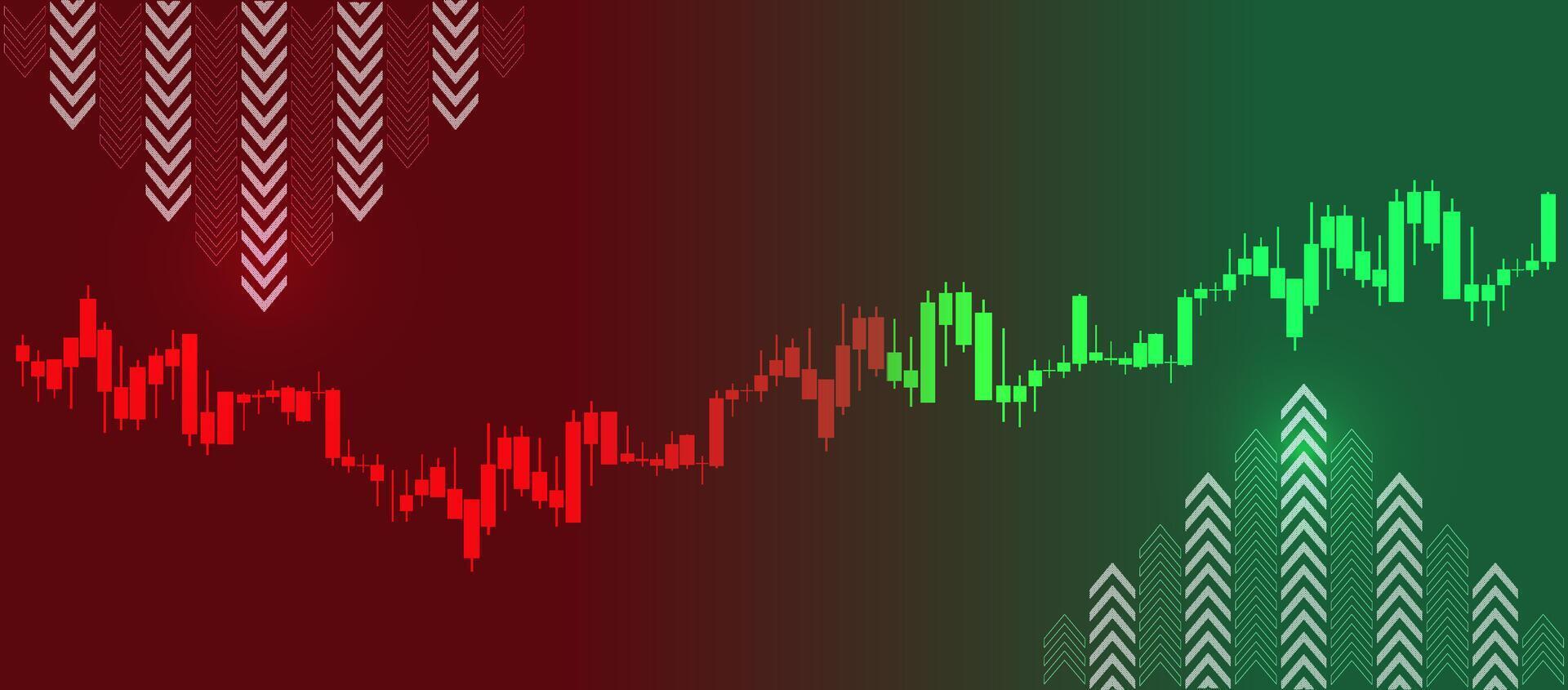 Financial market trends depicted through contrasting green and red line graphs illustrating price fluctuations vector