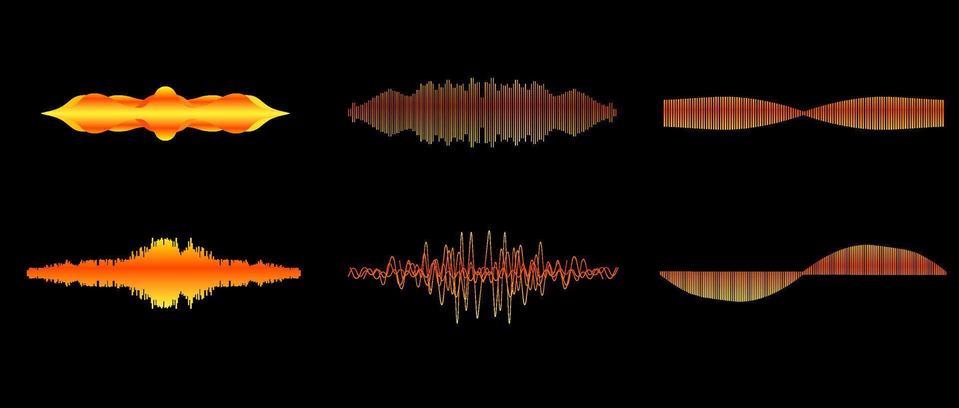Visual representation of sound waves illustrating various types of audio frequencies in an abstract format vector