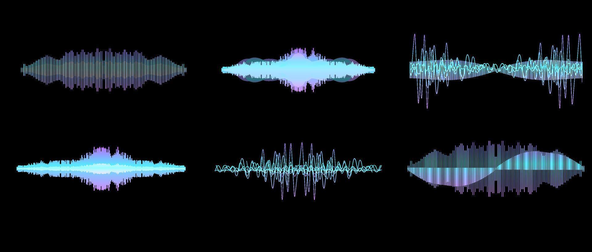 Visual representation of sound waves showing different frequencies and amplitudes in a digital format. vector