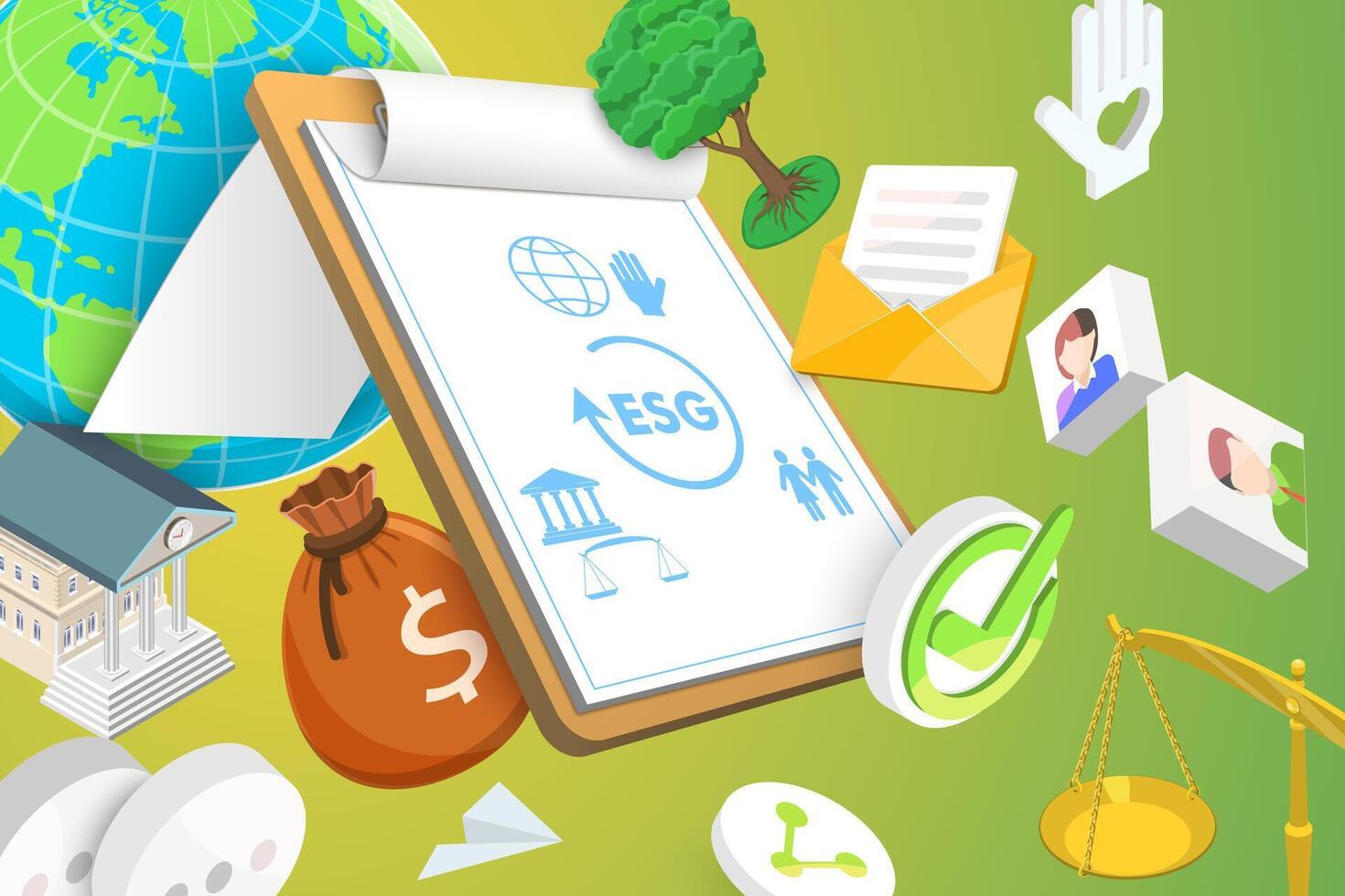 3D Conceptual Illustration of ESG - Environmental, Social and Governance vector