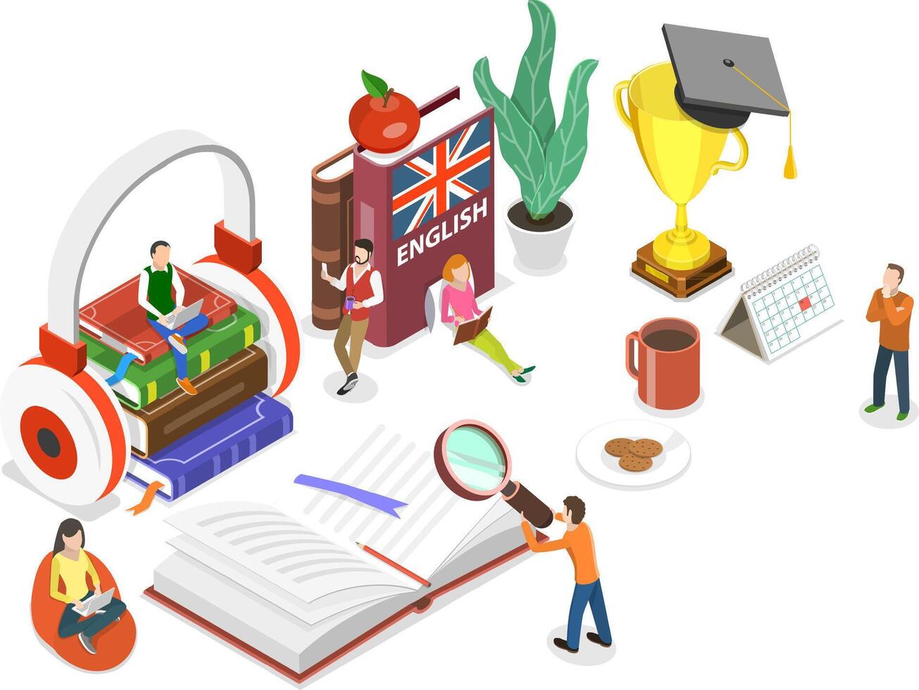 3D Isometric Flat Conceptual Illustration of Learning English vector