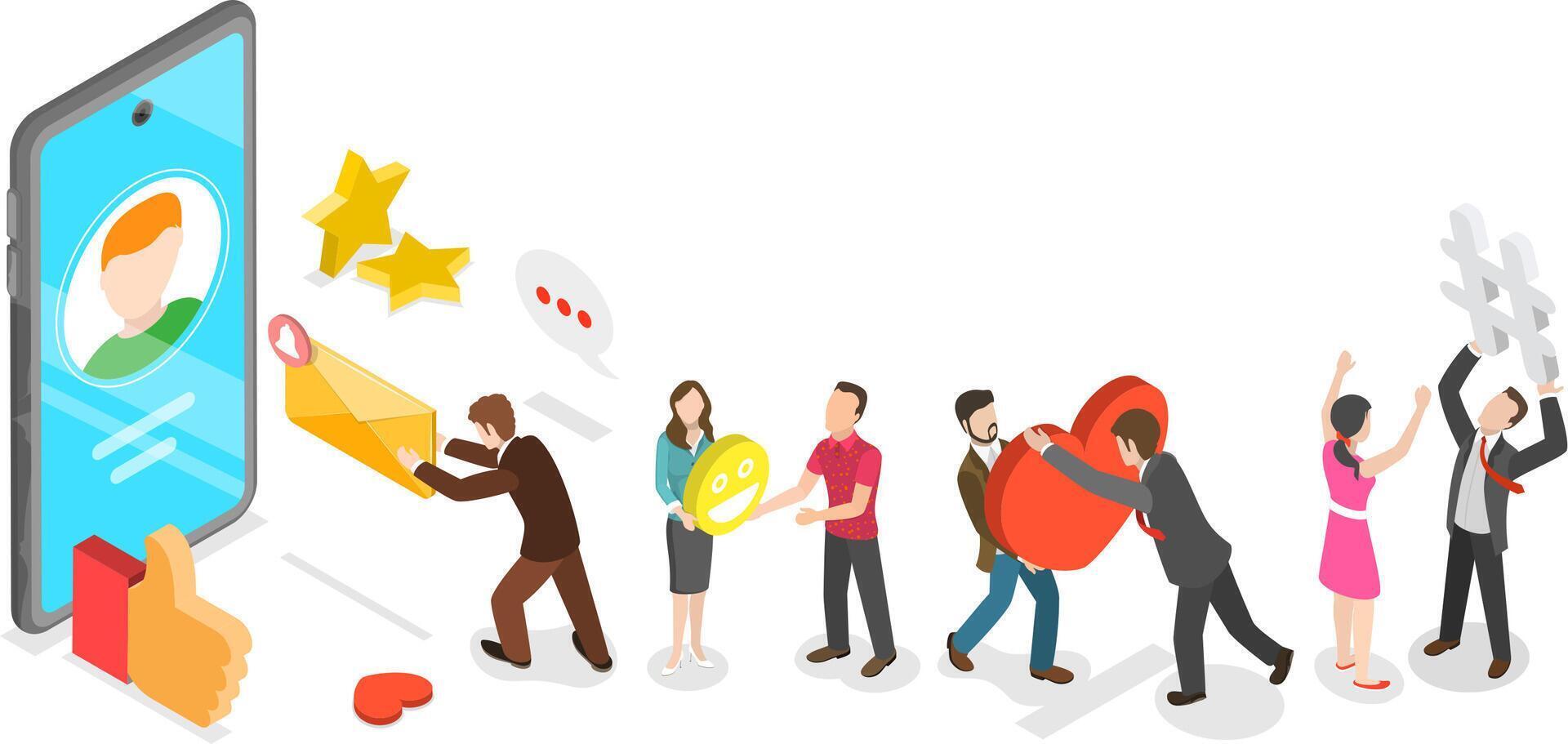 3D Isometric Flat Conceptual Illustration of Social Media vector