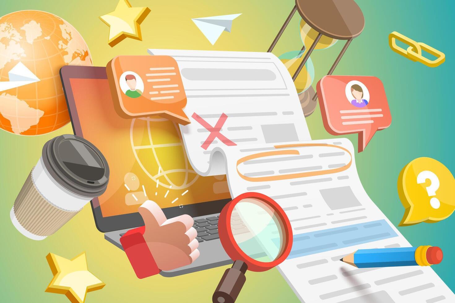 3D Conceptual Illustration of Online Document Editing vector