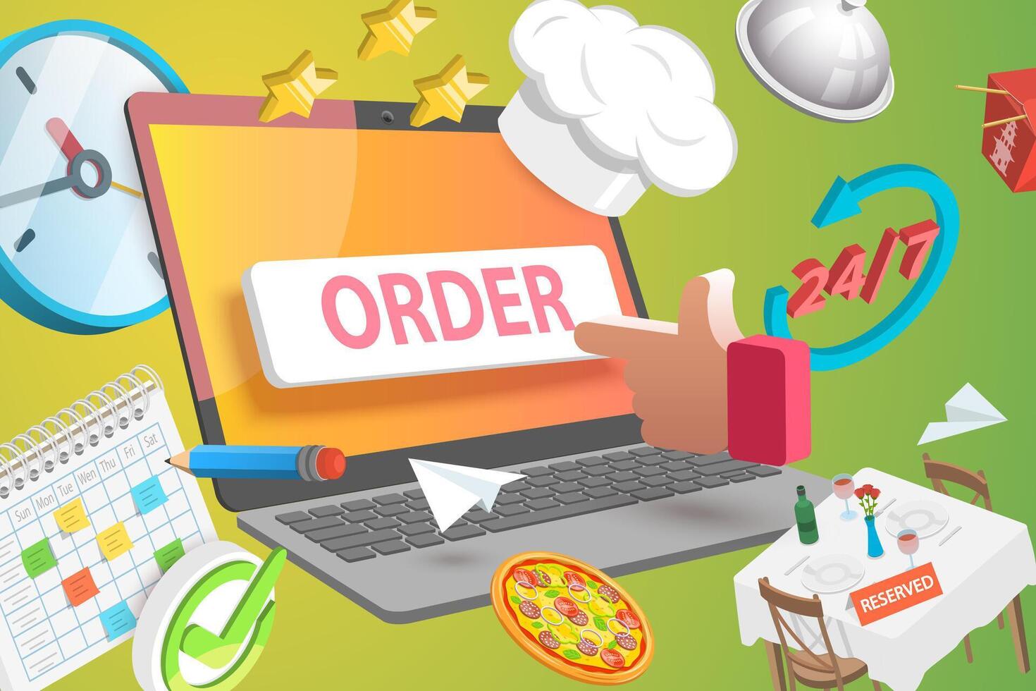 3D Conceptual Illustration of Online Restaurant Booking vector