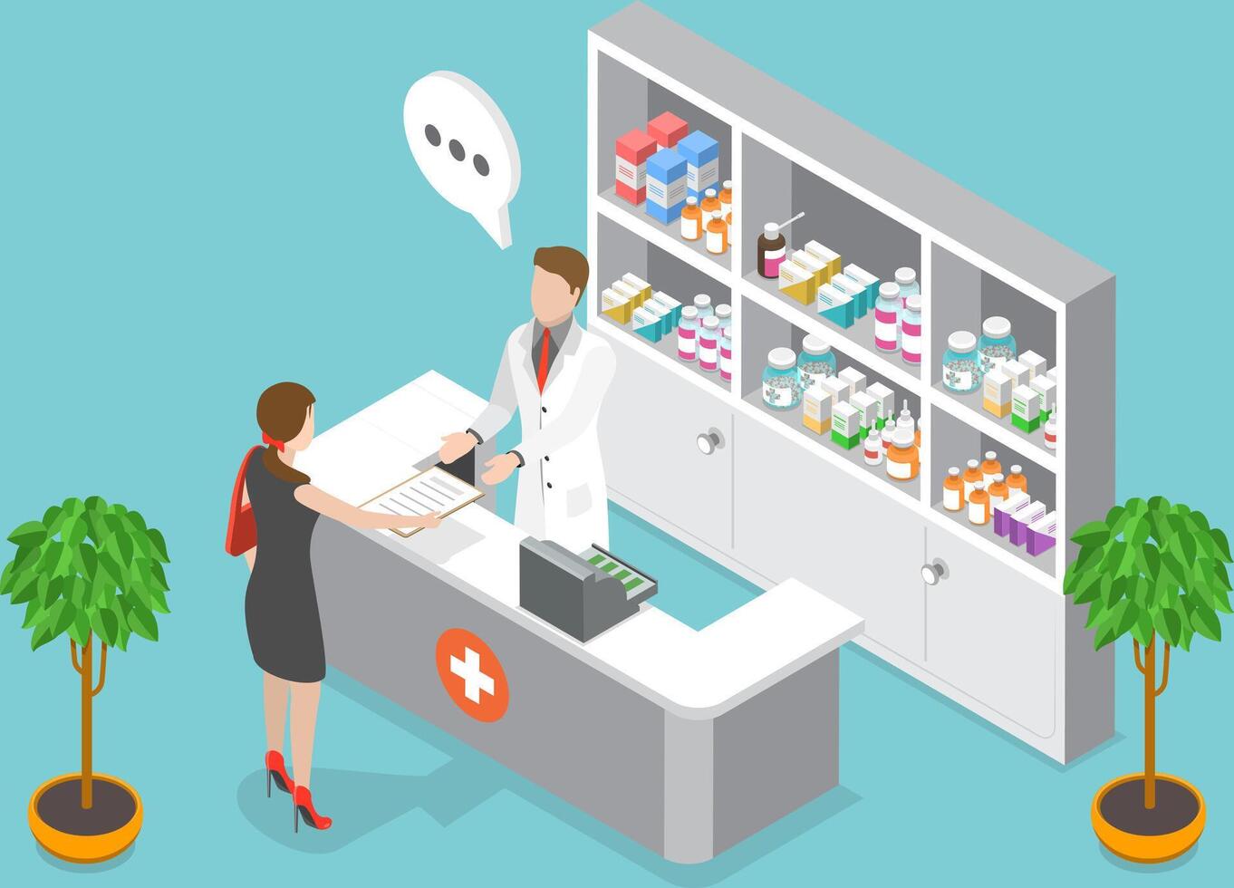 3D Isometric Flat Conceptual Illustration of Pharmacy Store vector