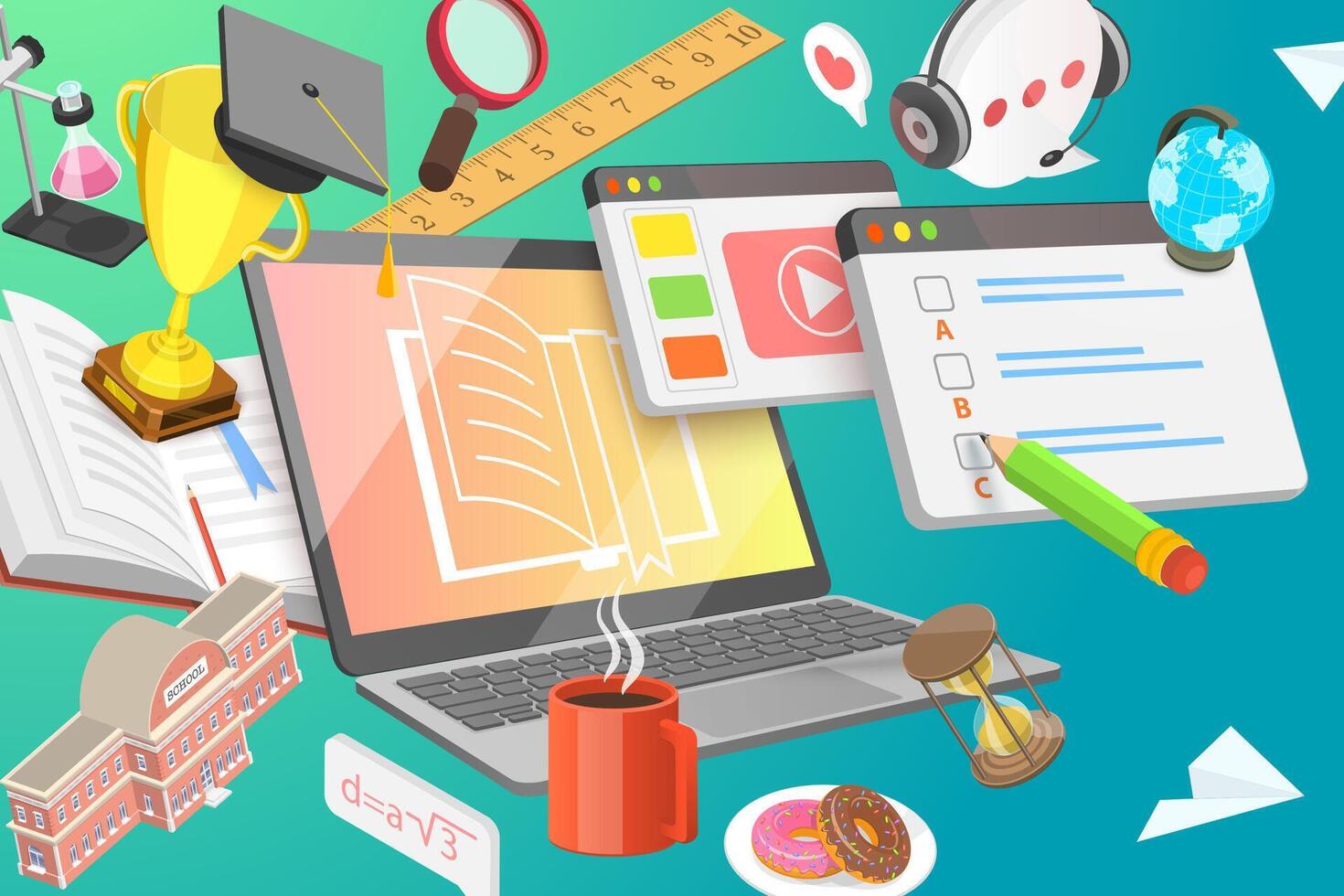 3D Conceptual Illustration of Blended Learning Approach vector