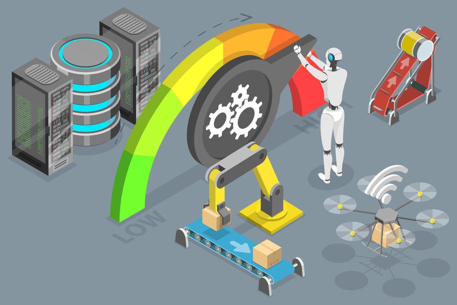 3D Isometric Flat Conceptual Illustration of Level Of Automation vector