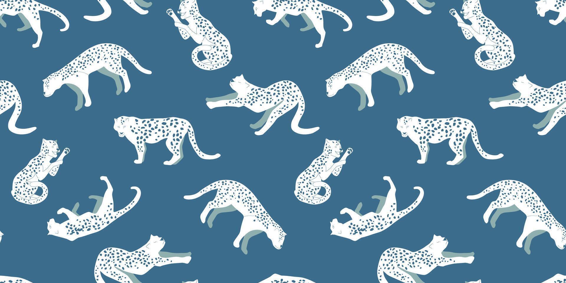 Seamless pattern with silhouettes of leopards. Abstract figures of predatory cats. vector