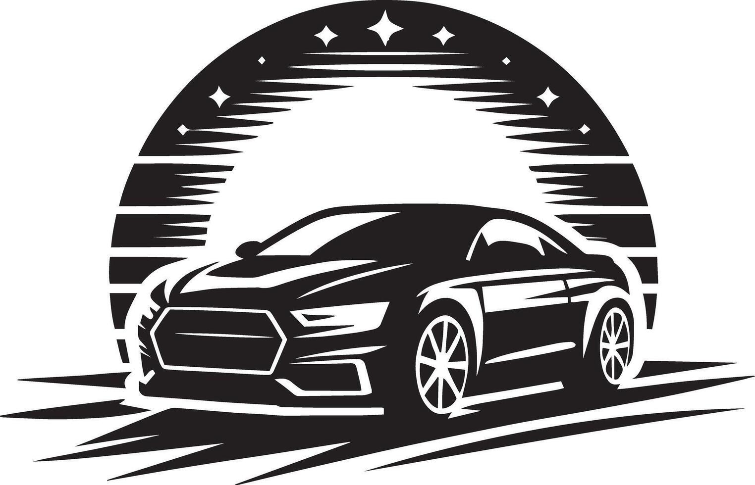 Black and white car logo with stars and a sun vector