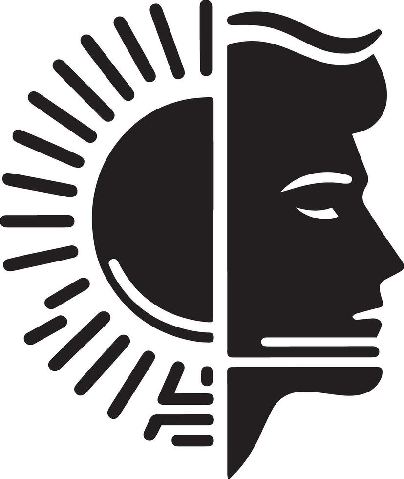 The logo for the company is a man with a sun in his head vector