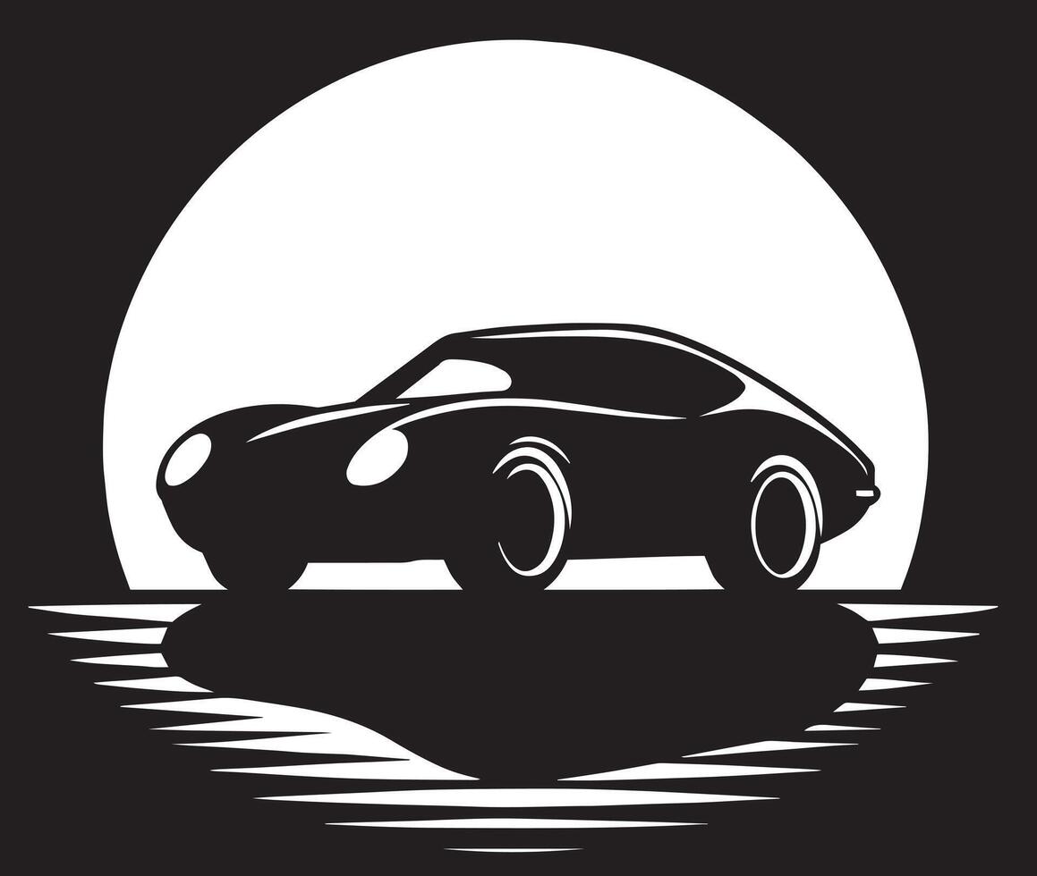 A black and white silhouette of a car on the water vector