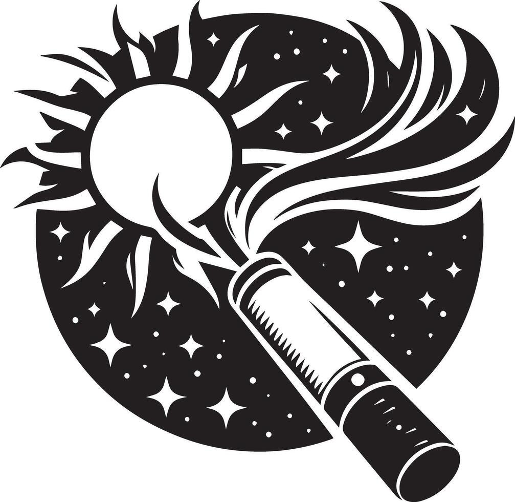 A black and white image of a flashlight with a star in the background vector