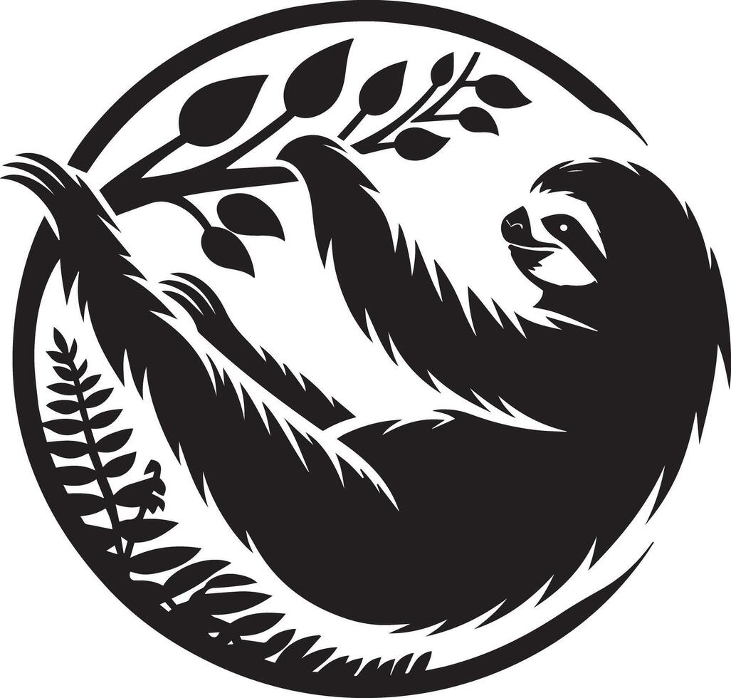Sloth logo with a black and white image of a sloth vector