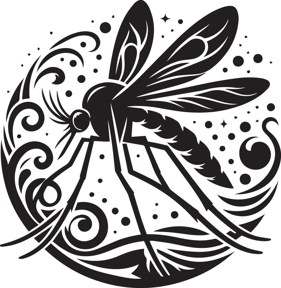 A mosquito with black and white swirls on it vector