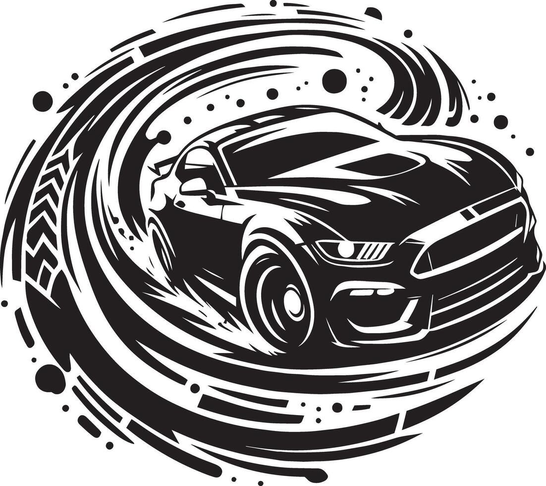 A black and white car driving through a circular pattern vector