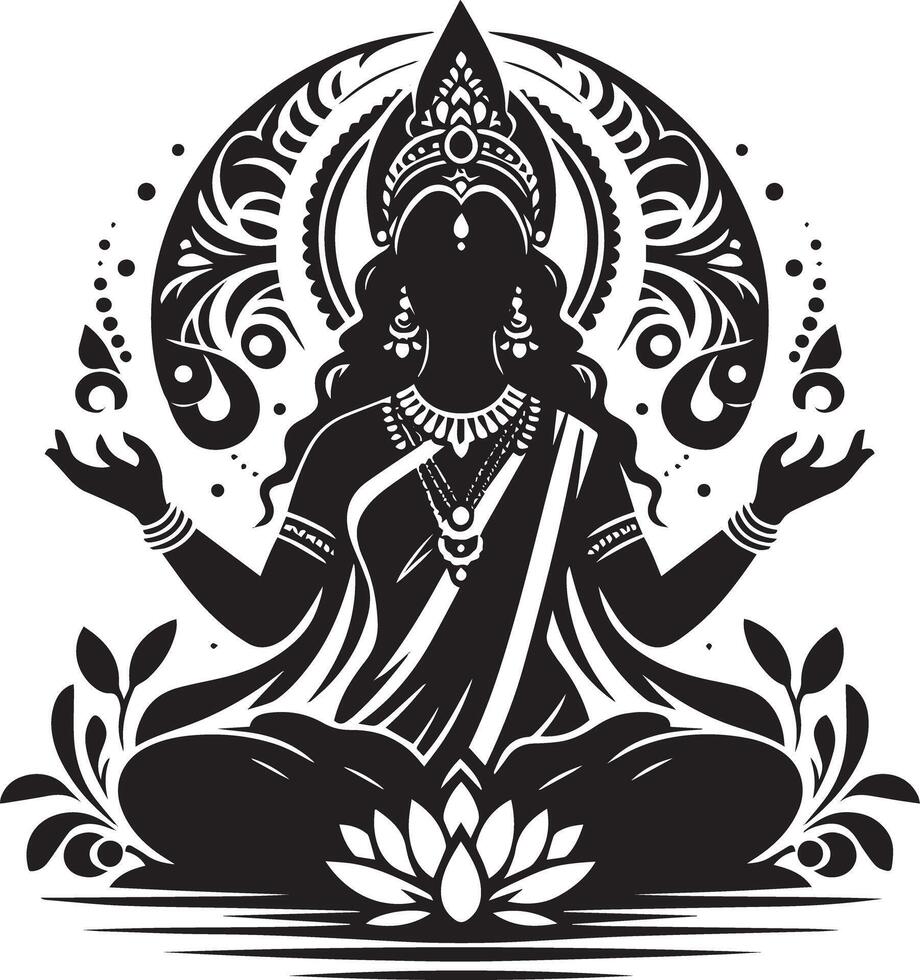 Lady in lotus pose with lotus flower vector