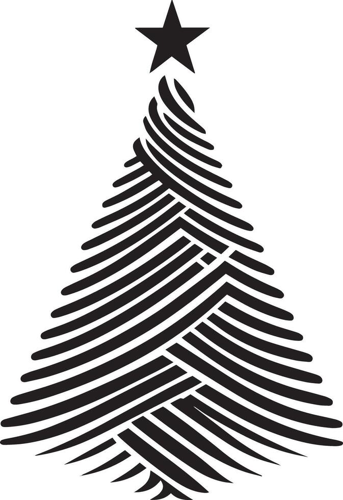 A black and white christmas tree with a star on top vector