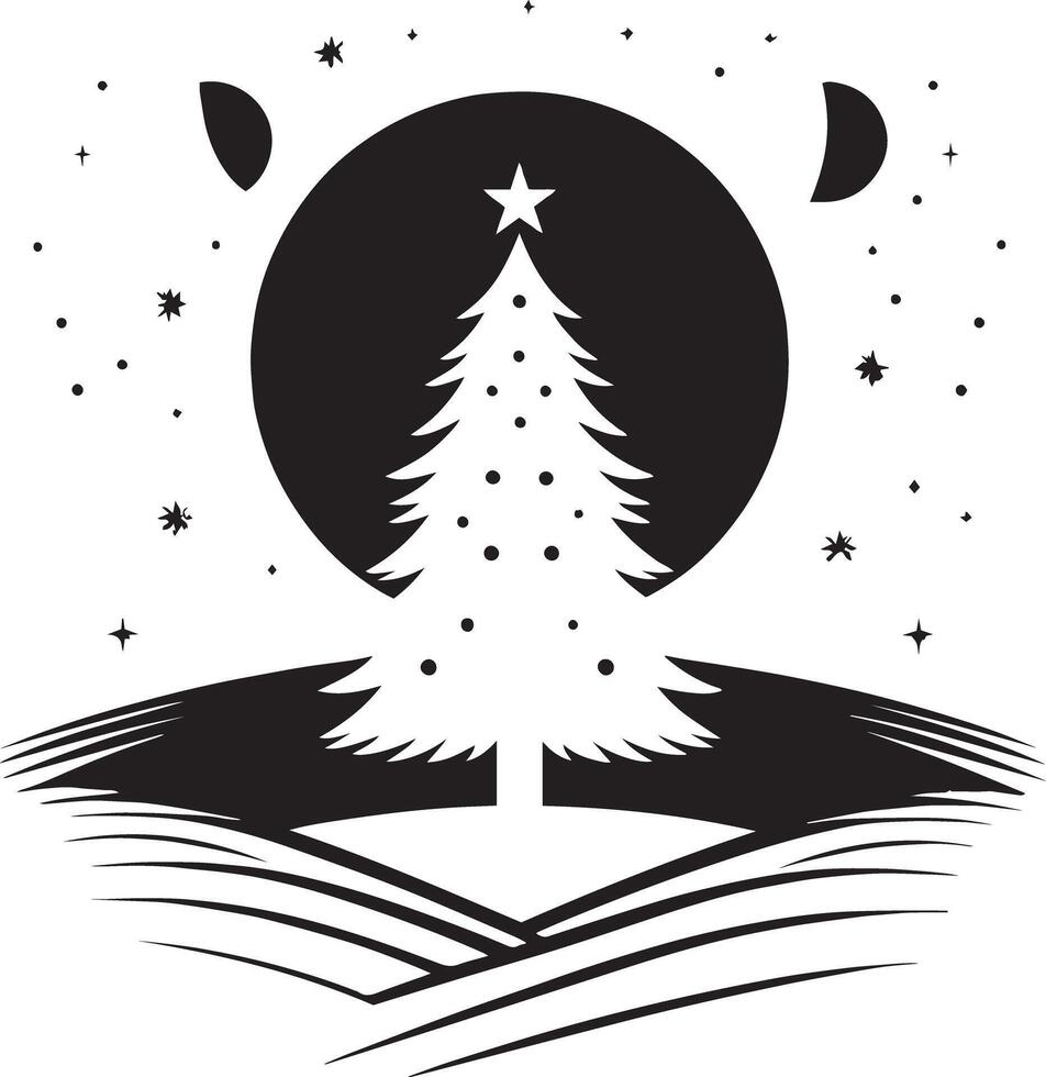 Christmas tree on the moon with stars and moon illustration vector