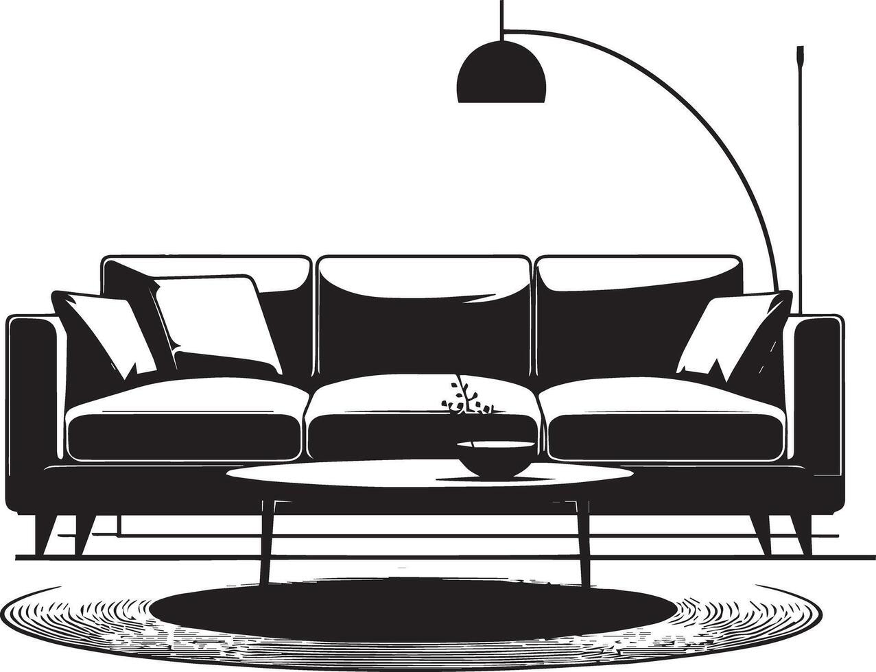 Black and white illustration of a sofa and lamp vector