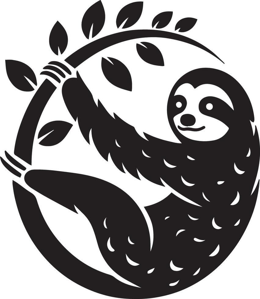 Sloth logo with a tree and a sloth hanging from it vector