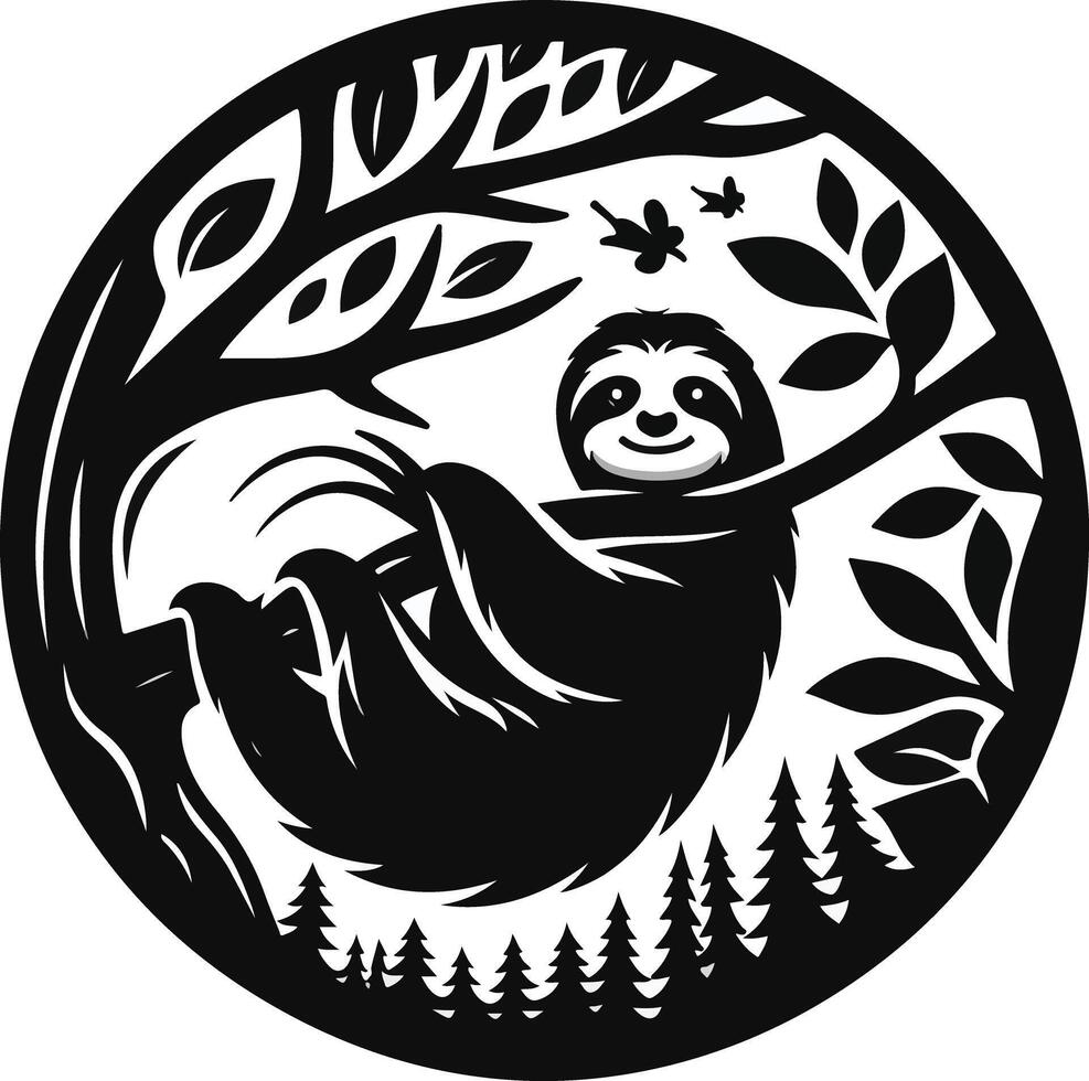 Sloth in the tree, illustration vector
