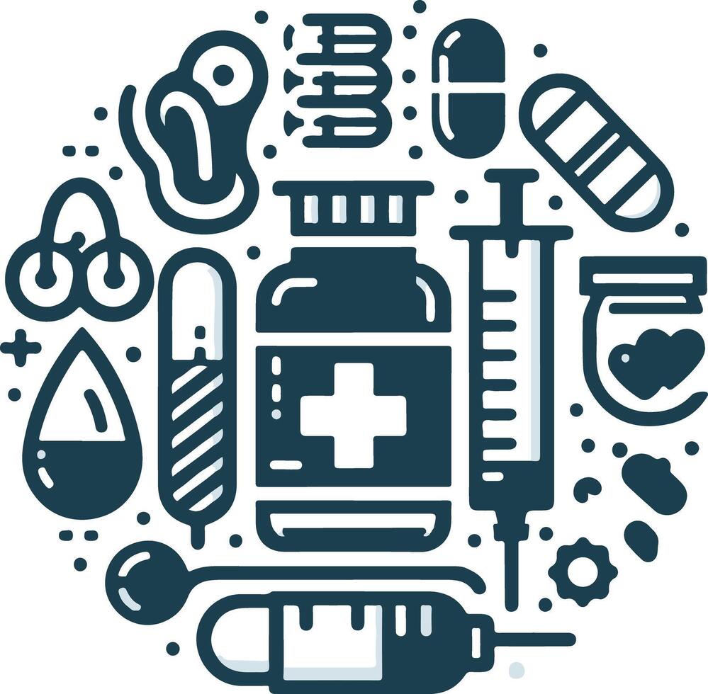 Medicine and health care icons in a circle vector