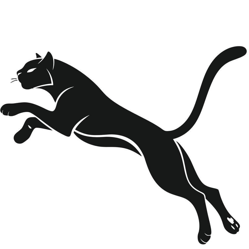 A black and white silhouette of a cat jumping vector