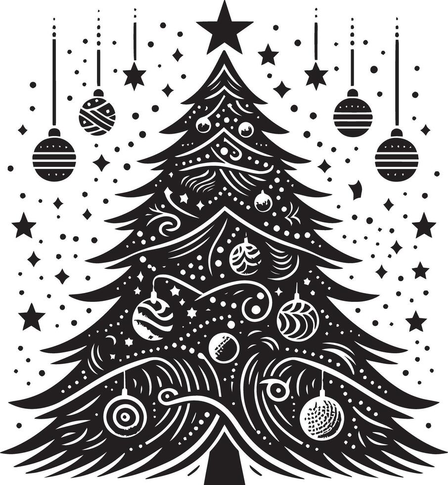 Christmas tree with ornaments and stars illustration vector