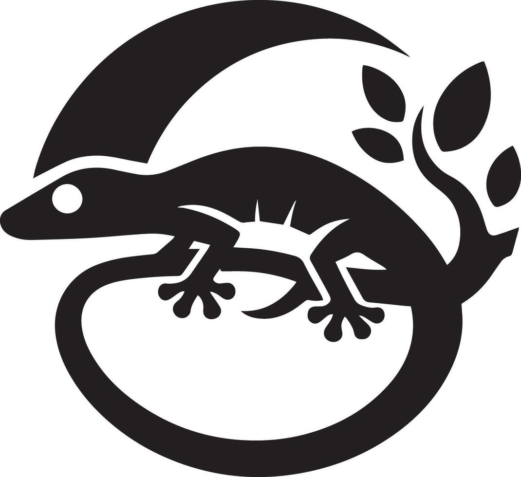 A black and white logo of a lizard with leaves vector