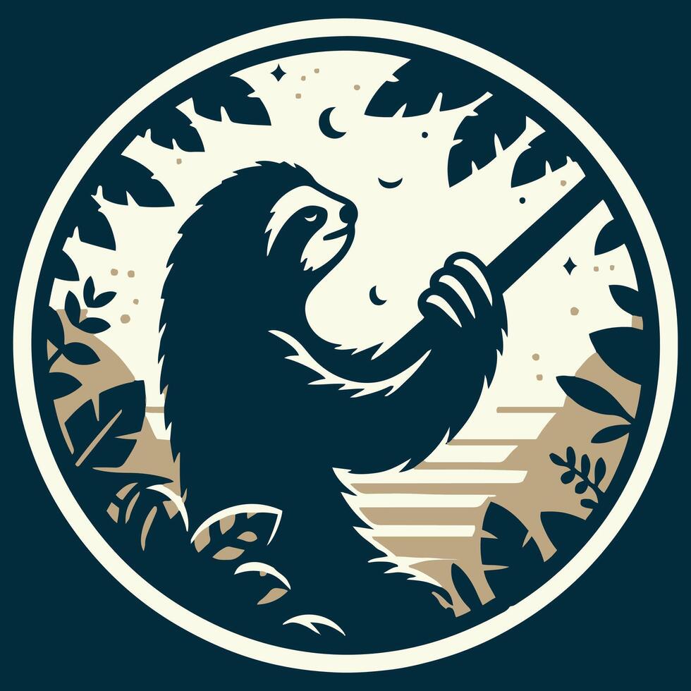 Sloth in the jungle with a tree and moon vector