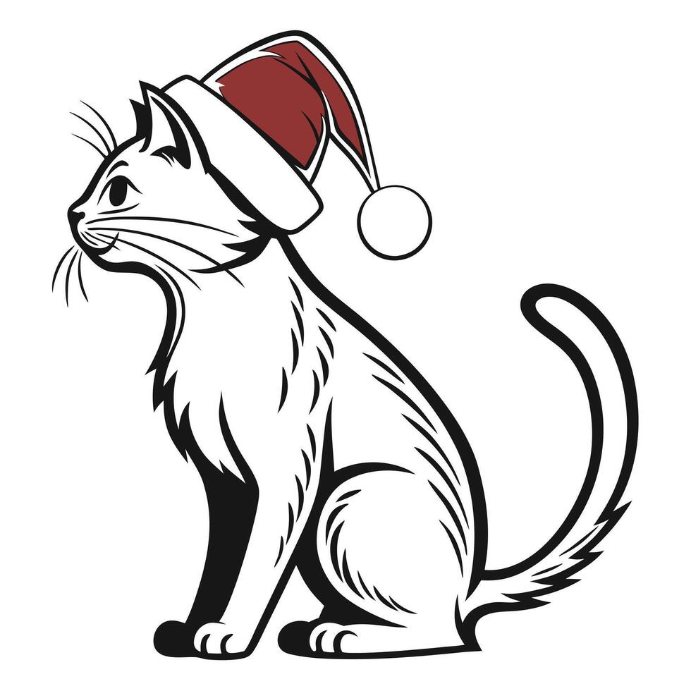 A cat wearing a santa hat is shown in this illustration vector