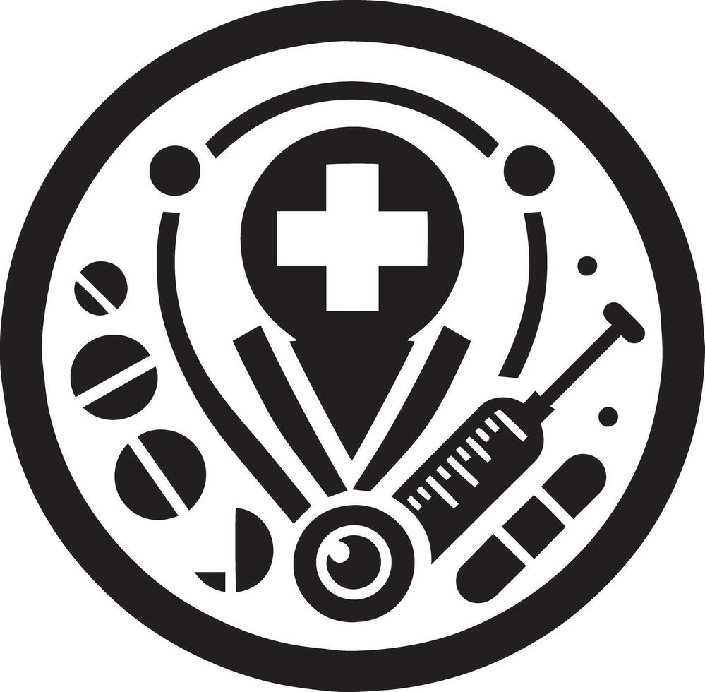 A black and white medical symbol with a cross and other items vector