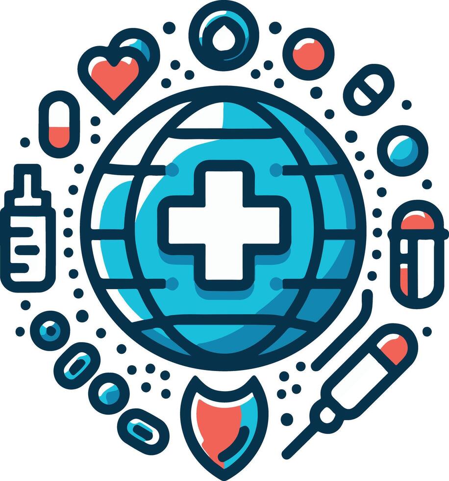 Medical care and health care icon with globe and medical items vector
