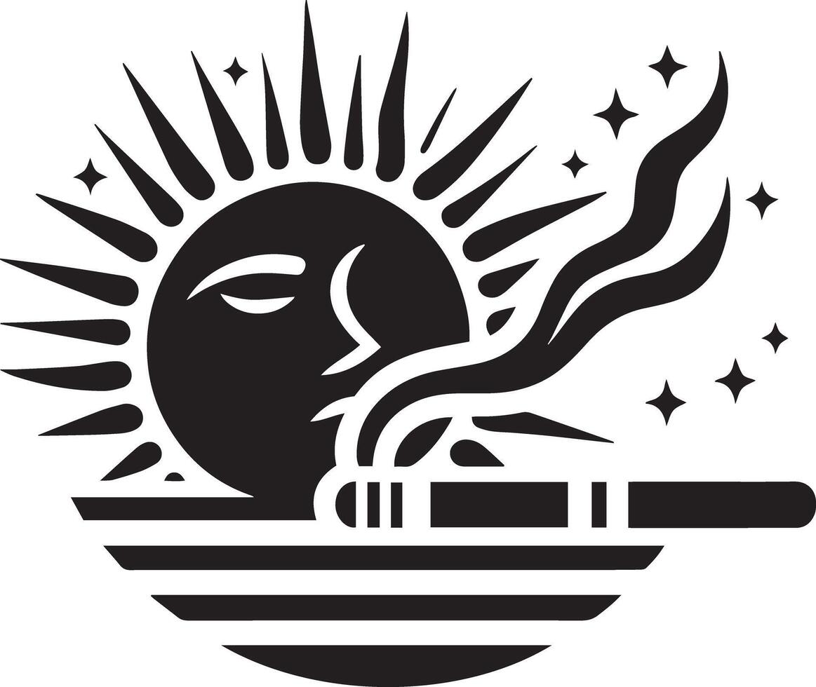 A black and white logo of a sun and a cigarette vector
