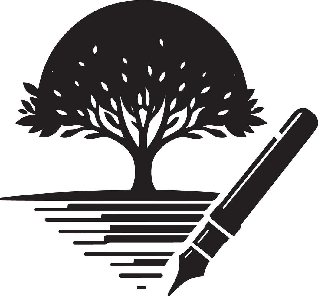 A tree and fountain with a pen in the middle vector