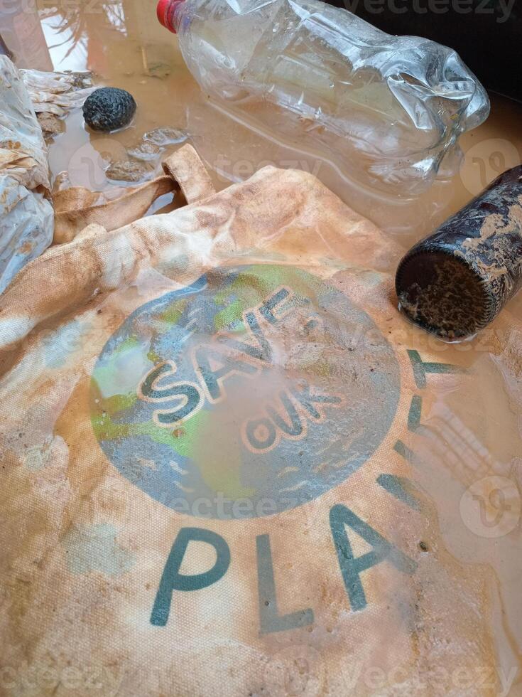 Save the planet concept. Mud and other garbage caused danger storms. photo