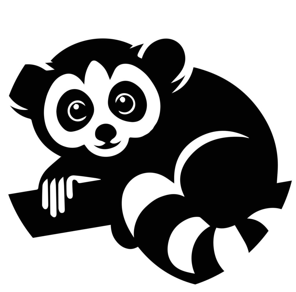 A black and white illustration of a lemur vector
