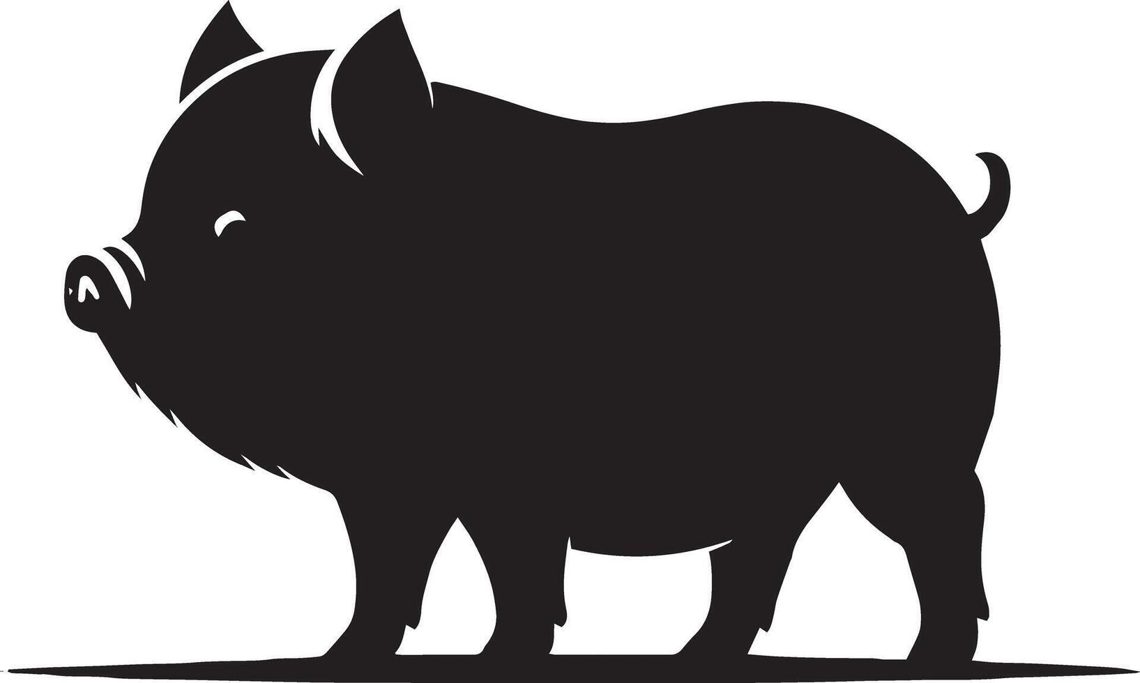 A black silhouette of a pig standing on a white background vector