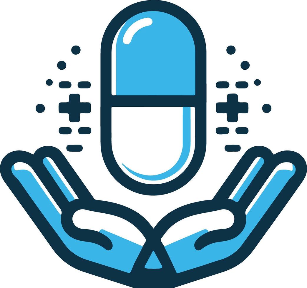 Pill icon with hands holding it vector