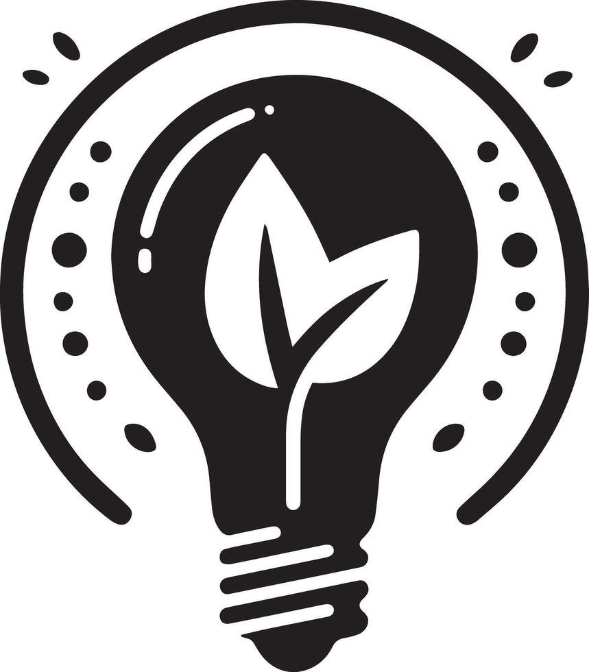 A black and white light bulb with a leaf inside vector