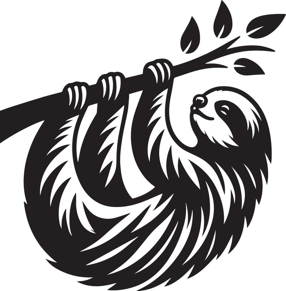 Sloth hanging on a tree branch vector