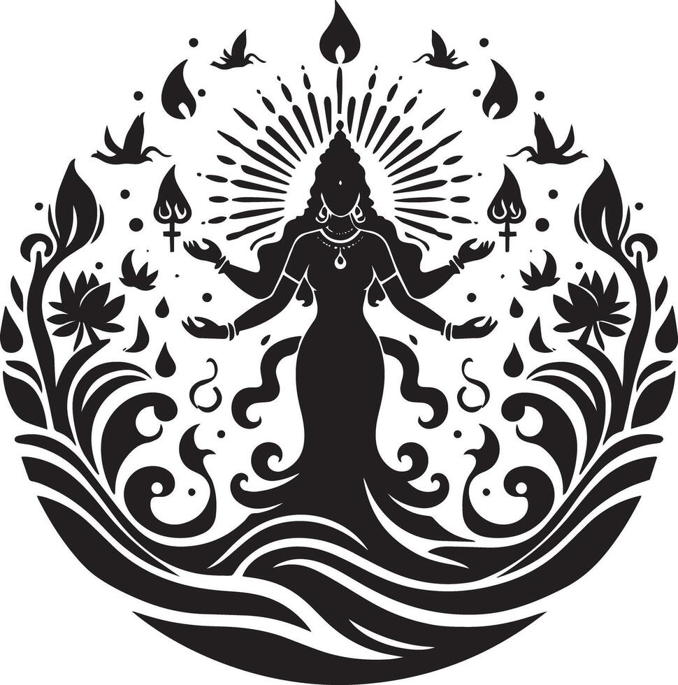 The goddess of the ocean is surrounded by water and birds vector