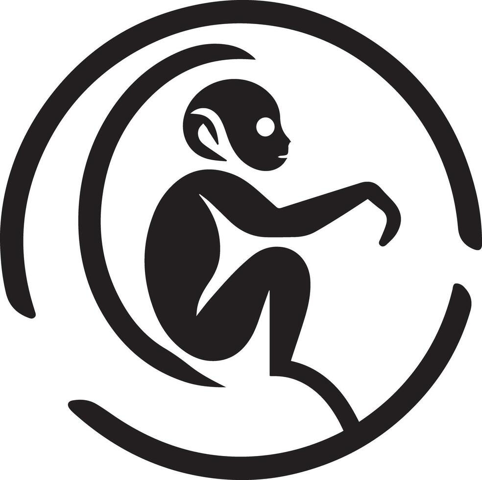 A black and white logo of a monkey sitting in a circle vector