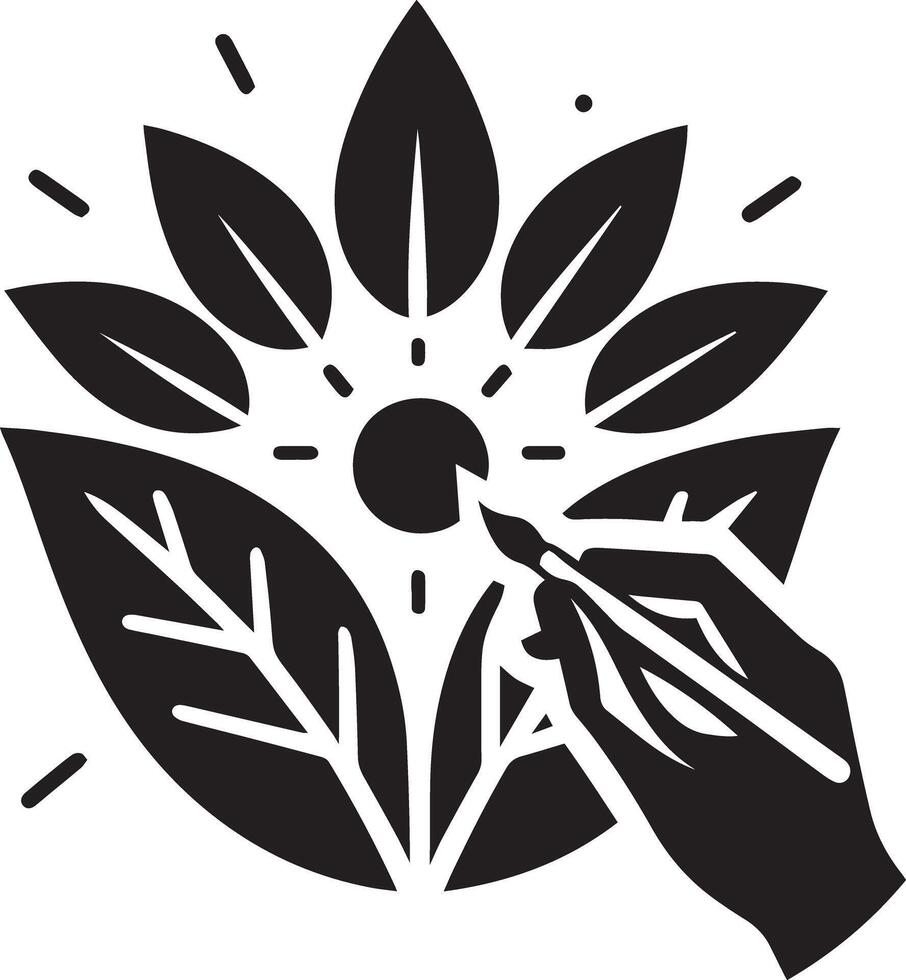 A black and white illustration of a hand holding a paintbrush vector